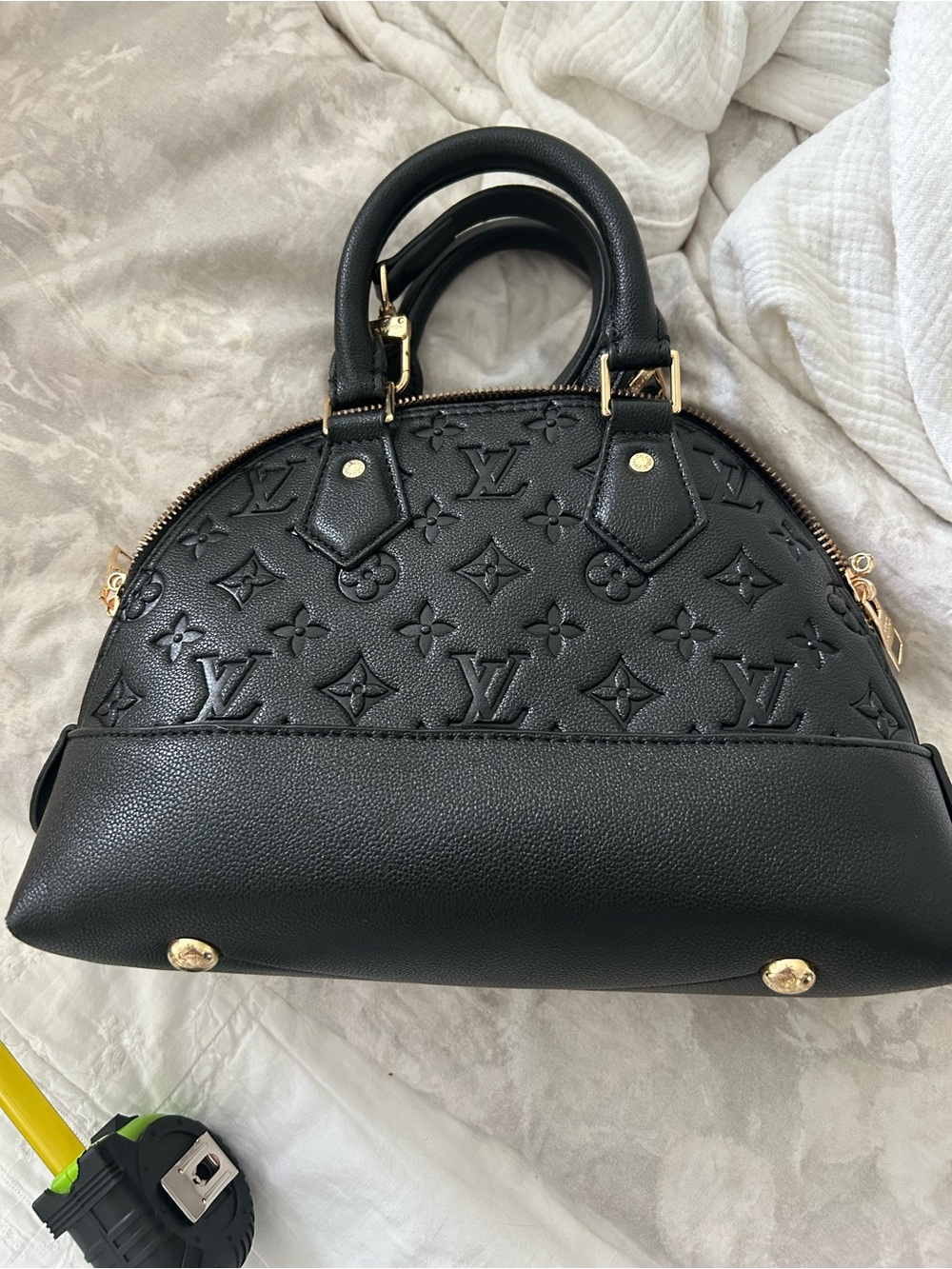 Source Unknown Black Embossed Monogram Dome Crossbody Bag